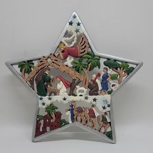 New Christmas Wall Plaque Silver№!--  Star w/ Painted Bible Scenes